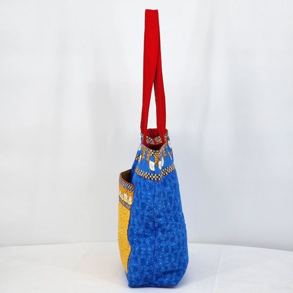 Handmade Chicken Hens Blue Red Large Tote Bag - Picture 3 of 12